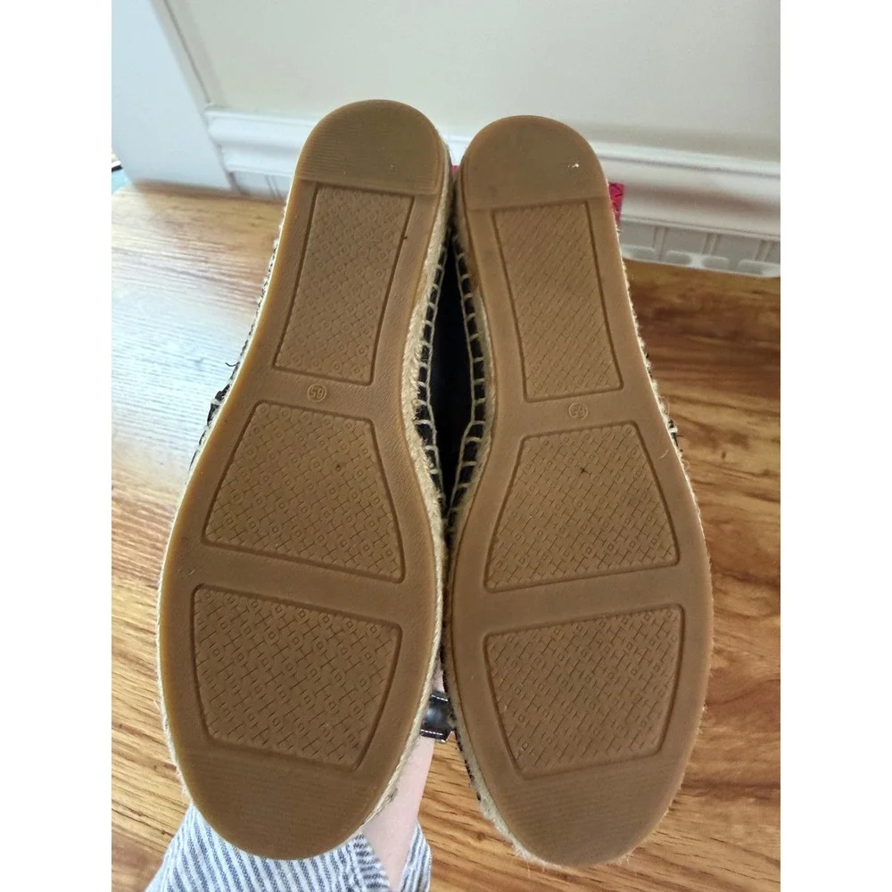 Tory Burch Black Perforated Logo Nappa Leather Espadrille Flats Size 6.5